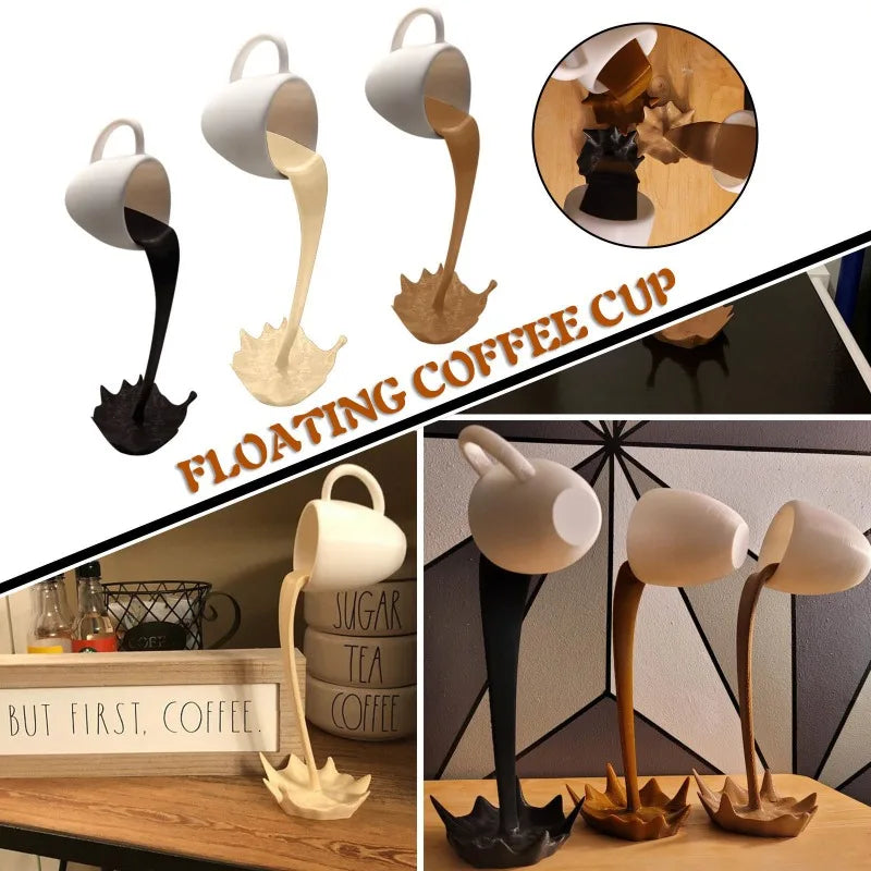 Floating Spilling Coffee Cup Sculpture Kitchen Decoration