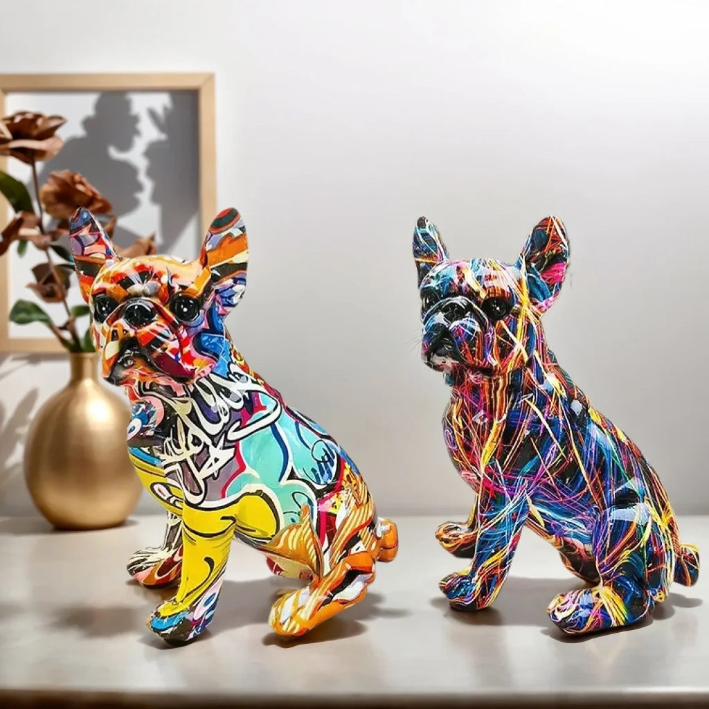 Colorful Statue French Bulldog and Dachshund