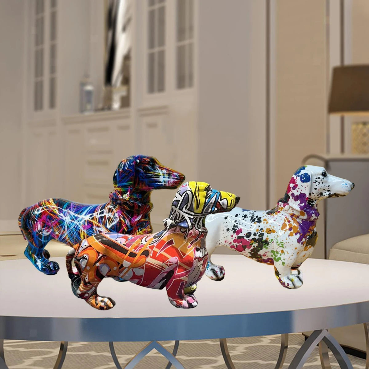 Colorful Statue French Bulldog and Dachshund