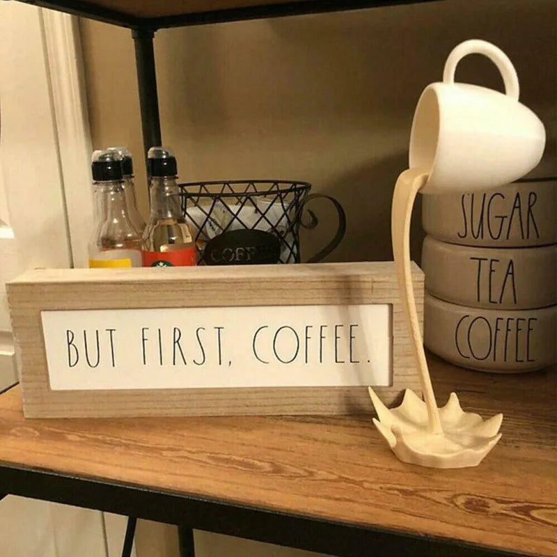Floating Spilling Coffee Cup Sculpture Kitchen Decoration
