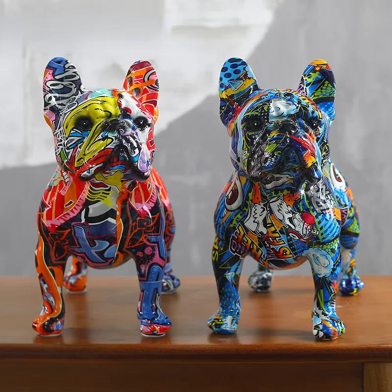 Colorful Statue French Bulldog and Dachshund