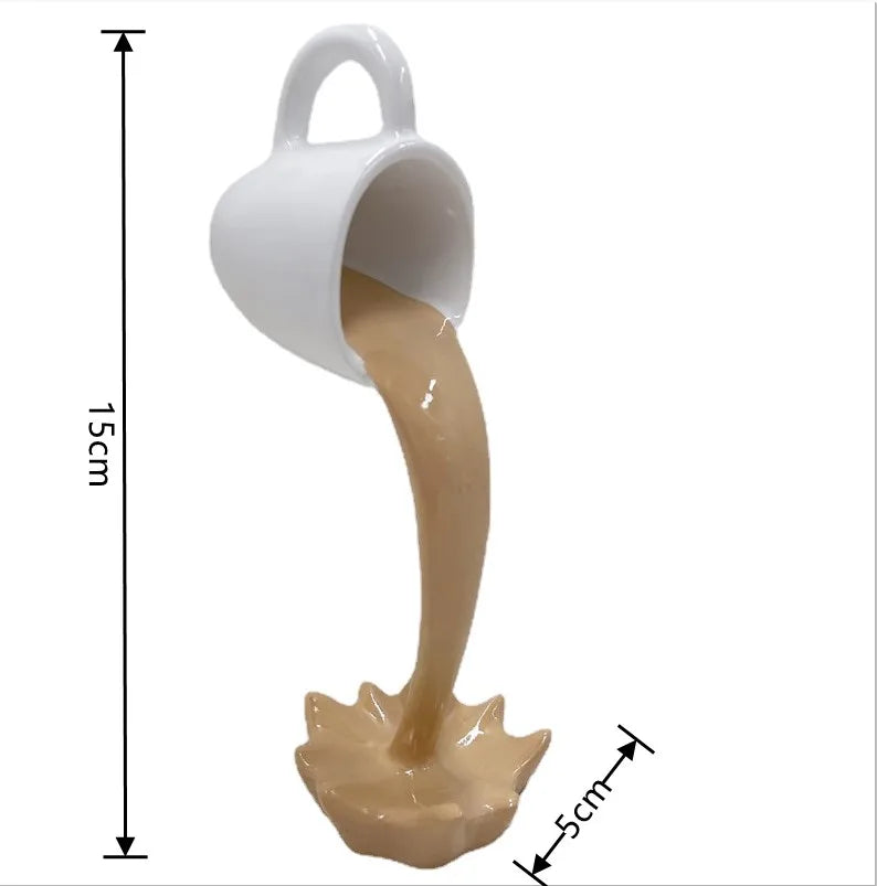Floating Spilling Coffee Cup Sculpture Kitchen Decoration